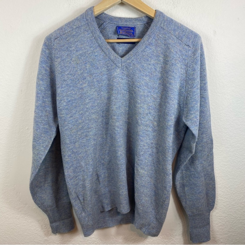 VTG‎ Pendleton Men’s Large 100% Virgin Lambs V Neck Sweater Blue